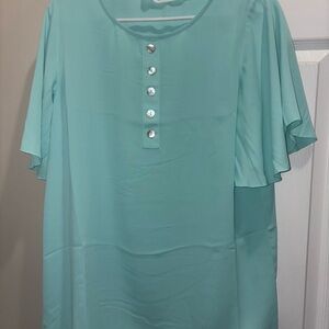 Zenana Outfitters Aqua Blouse with Button Accents